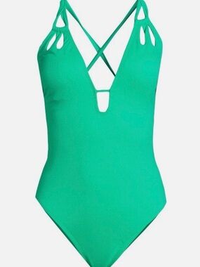 Time and Tru Green Breeze One-Piece Swimsuit with Keyhole Cutout Size L (12-14)